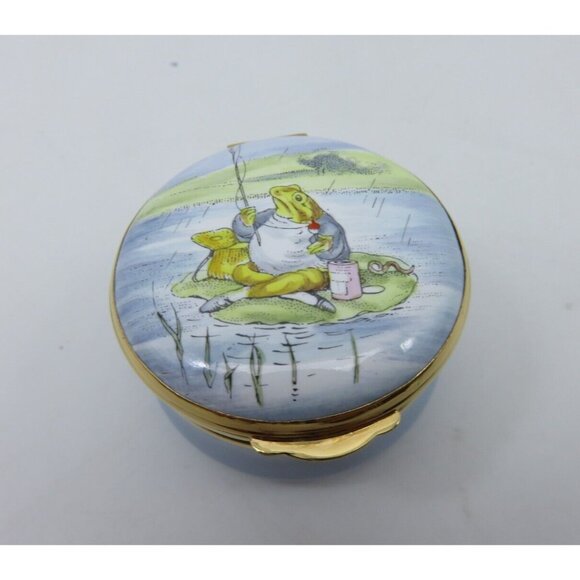 Beatrix Potter JEREMY FISHER Crummles Enamel Trinket Pill Box Vintage With Case - Picture 6 of 11